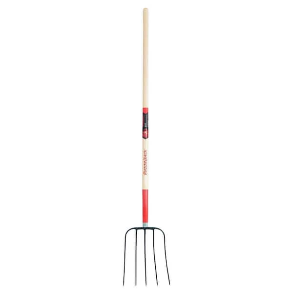 Assembled in USA W/ 48" U.S 5 Tines Forged Manure Pitch Fork Ash Wood Handle 