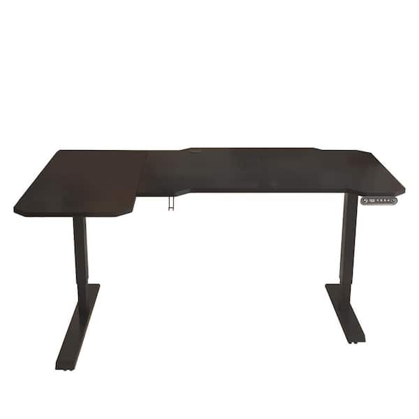 HomeRoots 59 in. L-Shaped Black Steel 0-Drawer Computer Desks