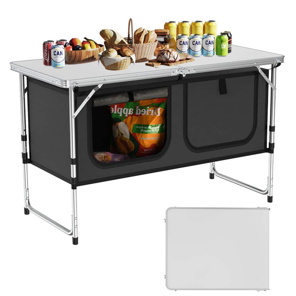 47.2 D x 27.6W x 18.9H Gray Rectangle Aluminum Picnic Tables, Foldin