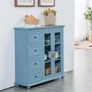 Blue Buffet Sideboard Table Kitchen Storage Cabinet with Drawers and Doors