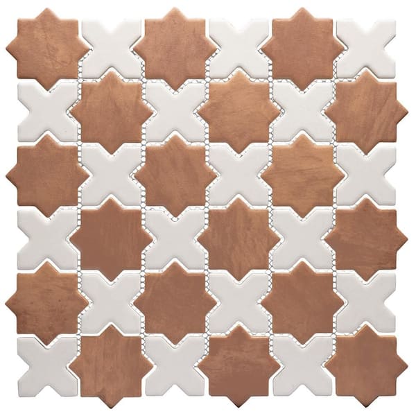 Sentier des Cotto 2" Star with White Cross 6 in. x 6 in. Porcelain Mosaic Take Home Tile Sample