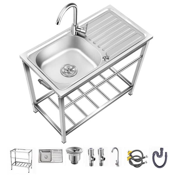 15.7 in D x 29.5 in. W Freestanding Stainless Steel Outdoor Utility Sink with Fish Cleaning Table and Storage Rack