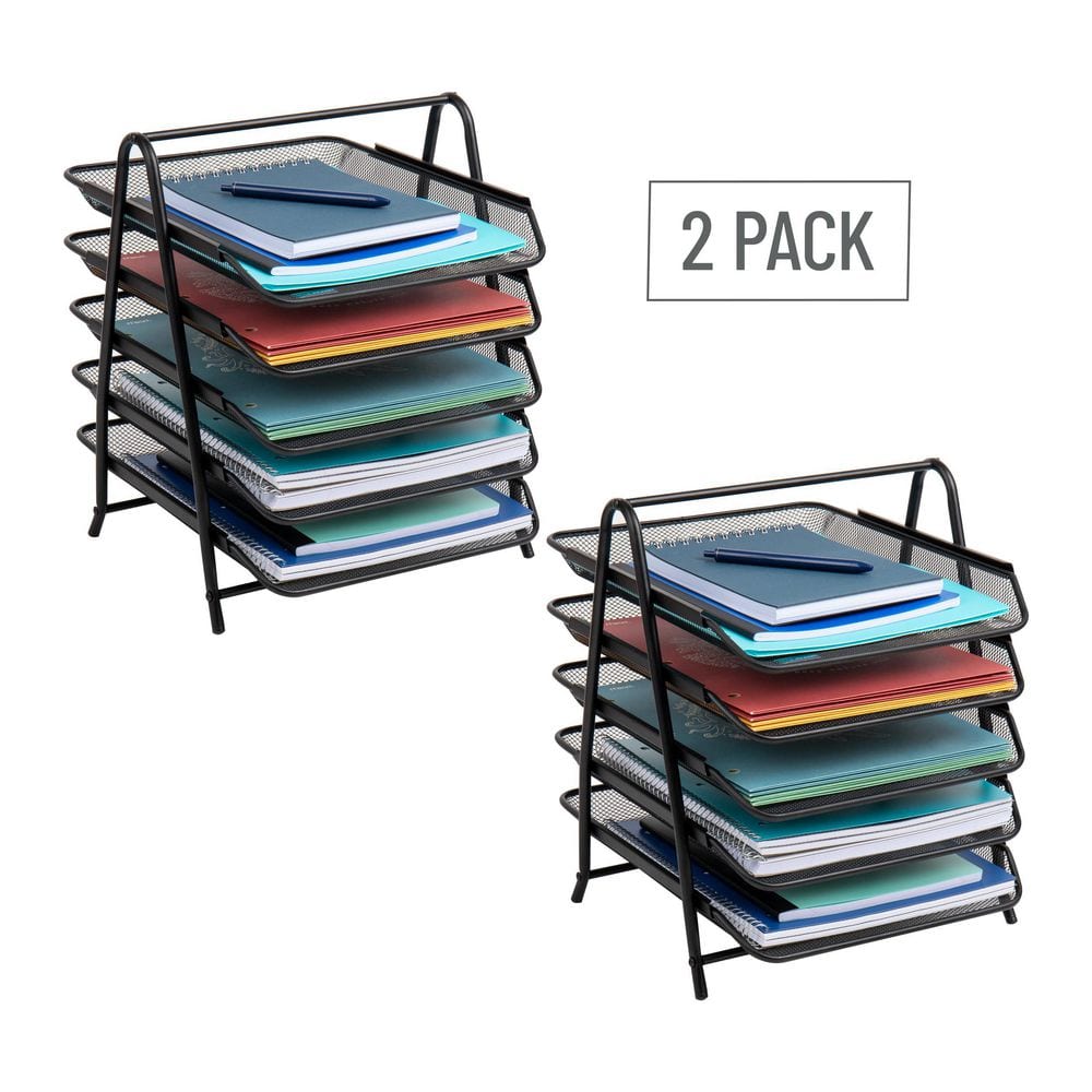 Black Metal Mesh 5-Tier Letter Tray Organizer Set of 2