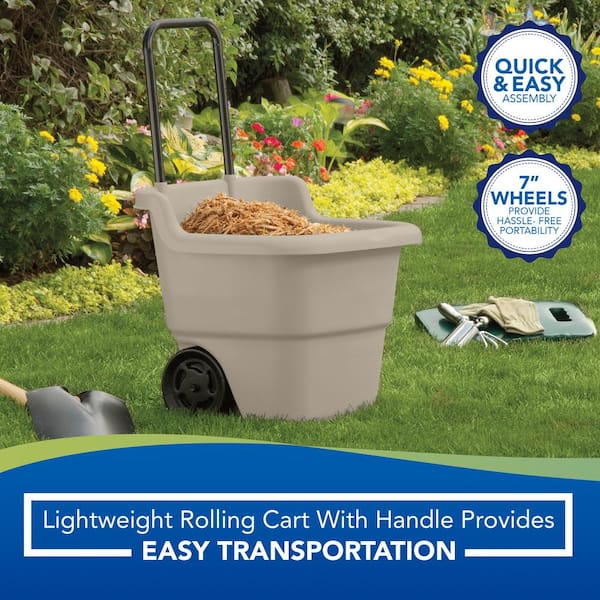 2 Pack Suncast 15 Gallon Capacity Poly Multipurpose Rolling Lawn and Garden Cart Taupe 