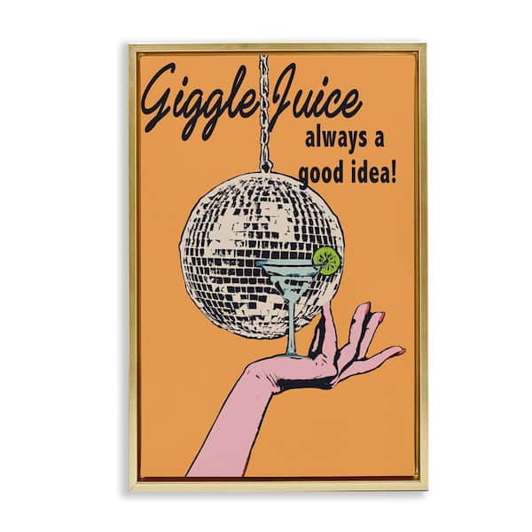 Stupell Industries Giggle Juice Cocktail by Graffi*tee Studios Gold Floater Frame Food Graphic Art Print 25 in. x 17 in.