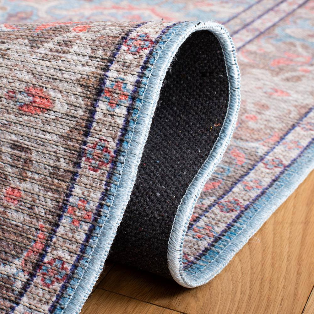 Serapi Blue and Rust Square Washable Area Rug