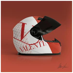 24 in. x 24 in. "Valentino Speeding Helmet" Unframed Floating Tempered Glass Panel Sports Art Print Wall Art