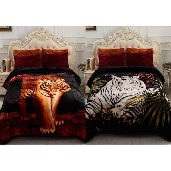 Black Tiger 2-Ply Reversible Polyester Fleece Mink 85 in. x 95 in. 10 lbs. Winter Blanket