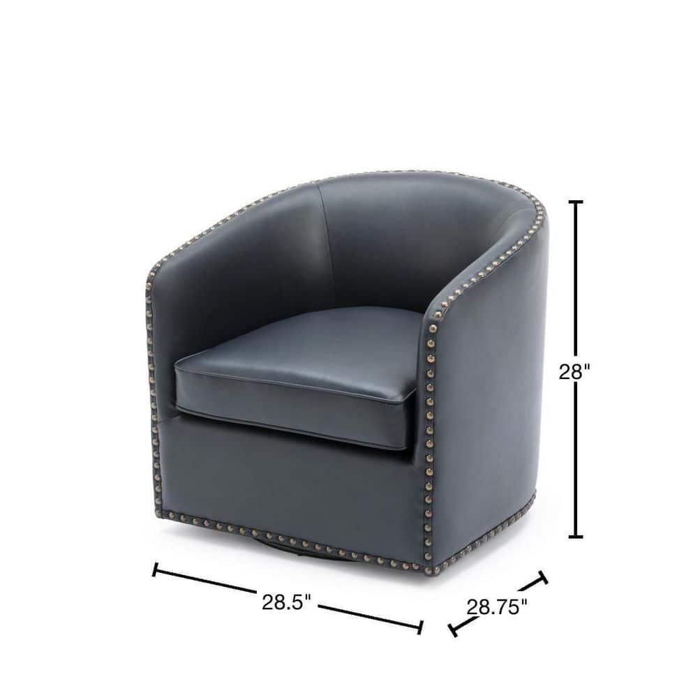 Midnight Blue Faux Leather Transitional Barrel Swivel Accent Chair