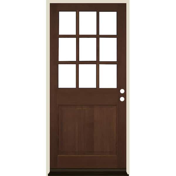 Krosswood Doors 36 in. x 80 in. 9-Lite with Beveled Glass Left Hand Provincial Stain Douglas Fir Prehung Front Door
