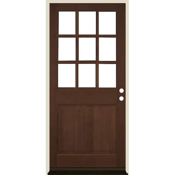 Krosswood Doors 36 in. x 80 in. Farmhouse Beveled 9-Lite Clear Glass Left Hand Provincial Stain Hemlock Wood Prehung Front Door