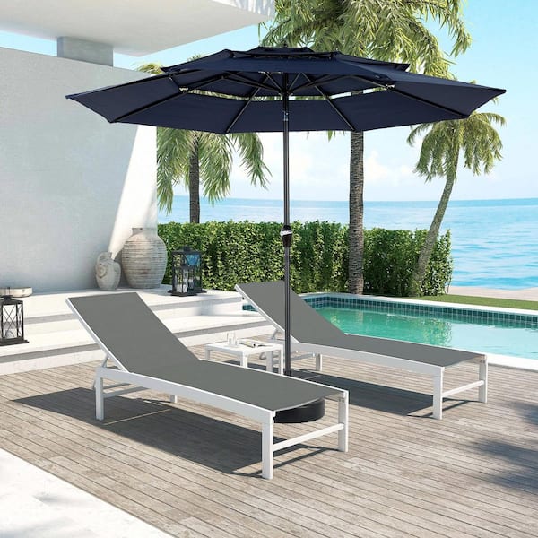 AFAIF 10 ft. 3-layer Outdoor Aluminum Patio Umbrella, 8 steel ribs Market Umbrella without base for Backyard-Navy Blue