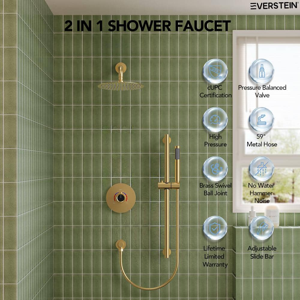 Brushed Gold 10" Rainfall Shower System with Handheld