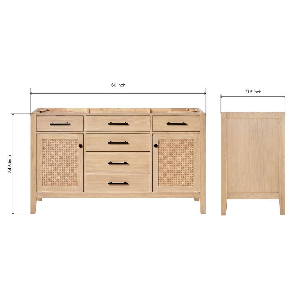 Camila 60" Light Brown Oak Freestanding Vanity Base
