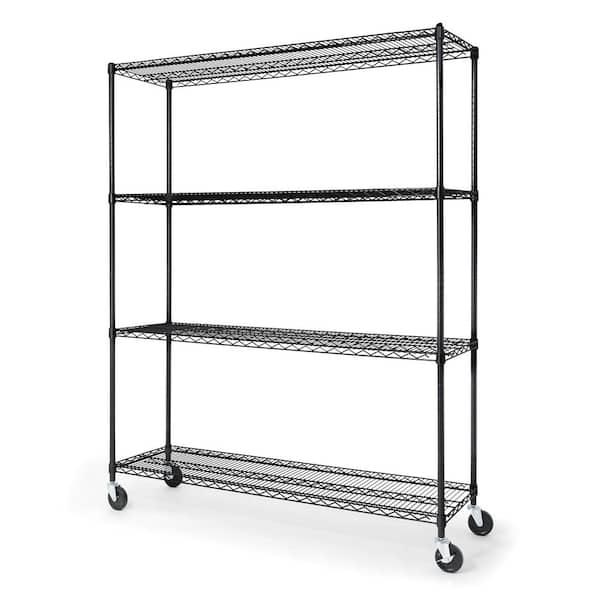 Steel Wire 4 shelf Adjustable Heavy Duty Storage Shelving Unit with Wheels in Black (60 in. W x 76 in. H x 18 in. D)