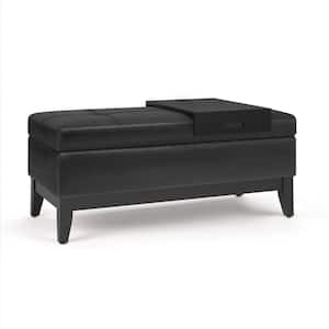 Oregon 42 in. Wide Transitional Rectangle Storage Ottoman Bench with Tray in Distressed Black Vegan Faux Leather
