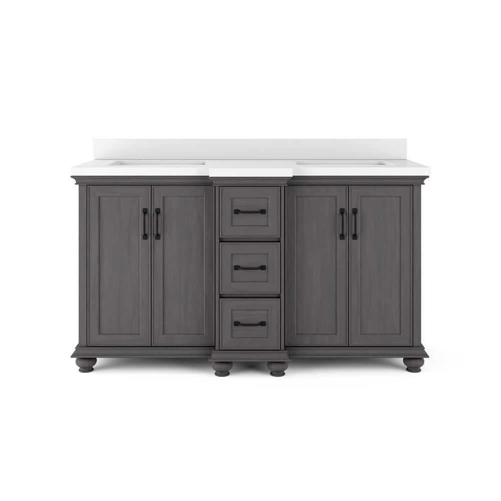 Thomasville Ellamar 60 In W X 20 In D Bath Vanity In Antique Grey With Quartz Stone Vanity Top In White With White Basin Thmsvl60cvdg The Home Depot