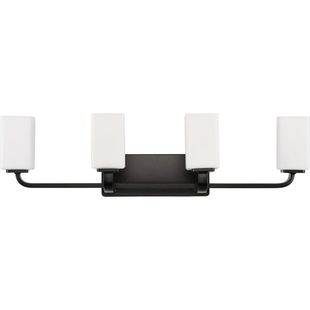 Cowan Matte Black 4-Light Wall Fixture with Etched Opal Glass Shades