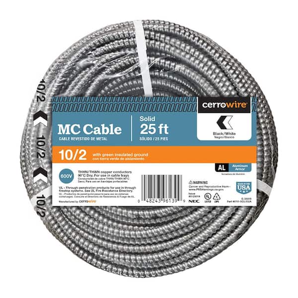 25 ft. 10/2 Solid Copper MC (Metal Clad) Aluminum Armor Cable