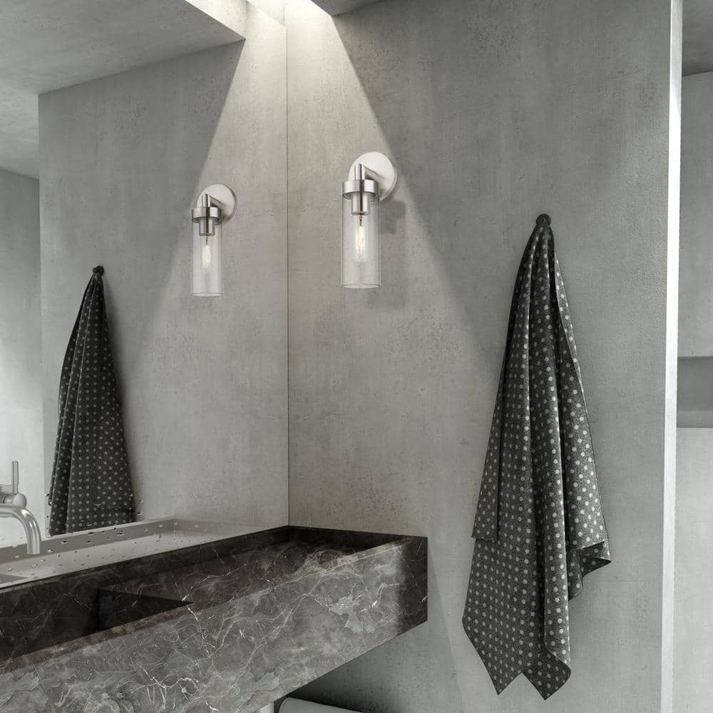 Ludlow Brushed Nickel 1-Light ADA Compliant Sconce with Clear Glass Shade