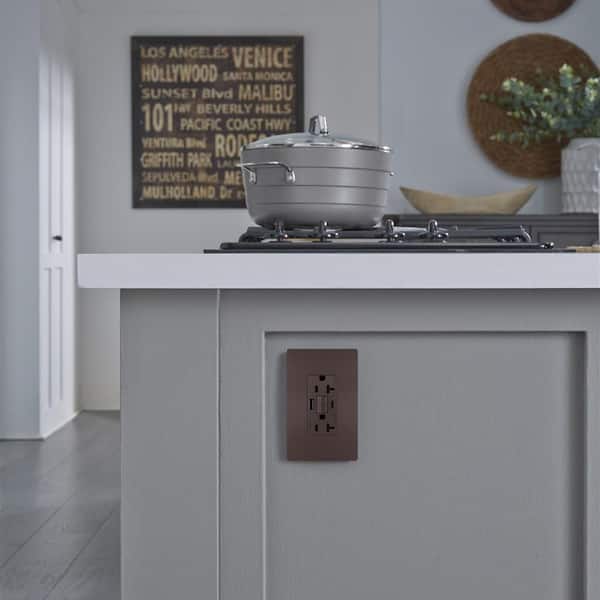 radiant 20 Amp 125-Volt Tamper Resistant Self-Test GFCI Duplex Outlet with Type A/C USB, Dark Bronze