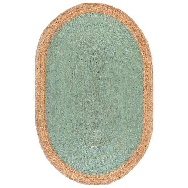 Natural Fiber 4 ft. x 6 ft. Aqua/Natural Geometric Oval Rug