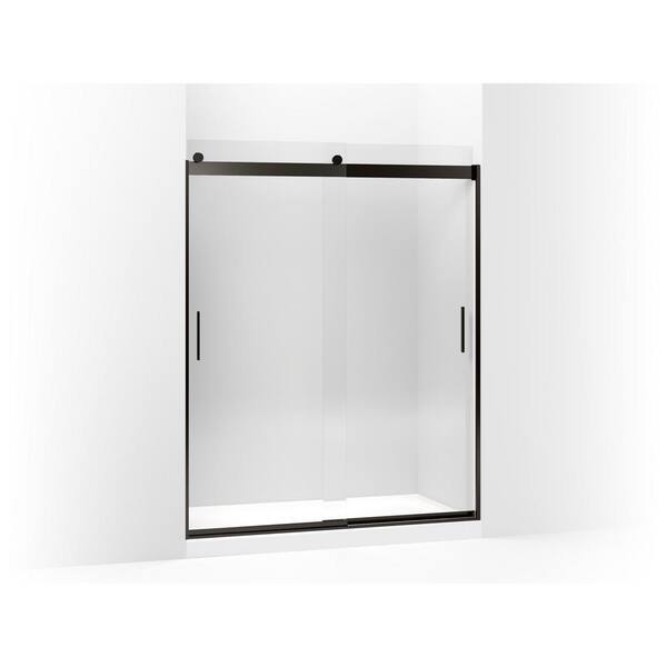 KOHLER Levity 57-60 in. W x 74 in. H Frameless Sliding Shower Door in Anodized Dark Bronze with 5/16 in. Crytal Clear Glass