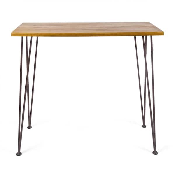 Unbranded Brown Acacia Wood Outdoor Dining Table, Patio Bar Table for Gargen, Balcony, Backyard