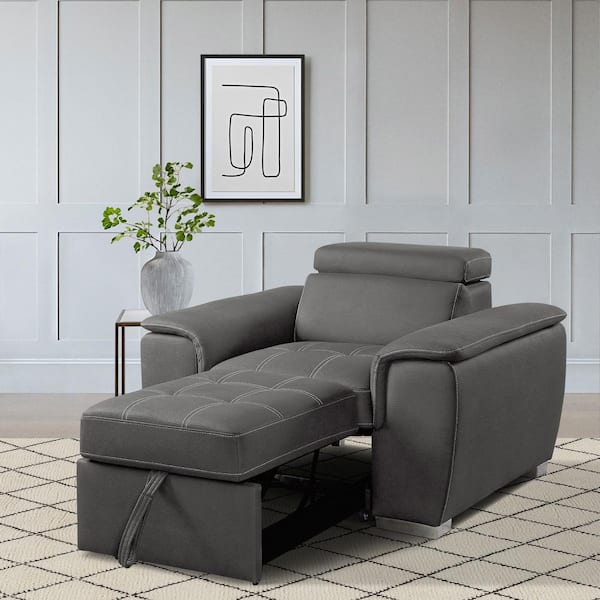 Lazzara Warrick Gray Microfiber Arm Chair with Pull-out Ottoman