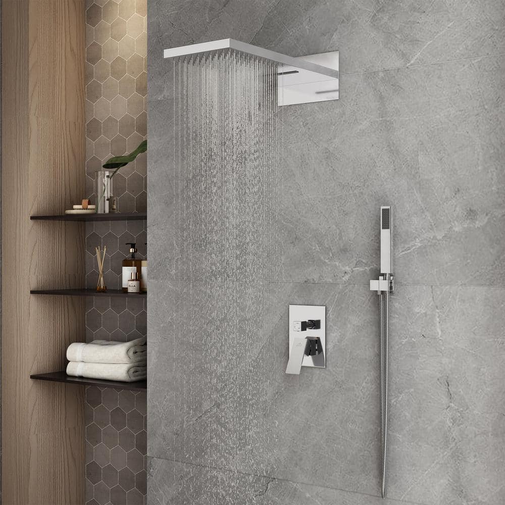 Large Chrome Dual Rain Shower System with Handheld Spray