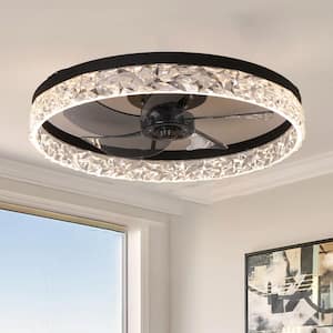 Catilato 16 in. 20 in. Indoor Black 32W Dimmable Crystal LED Ceiling Fan with Light and Remote for Low Profile Bedroom