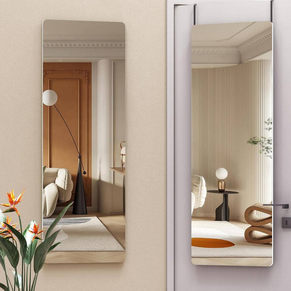 16 in. W x 47 in. H Rectangle Round White Frame Full Body Over The Door Han