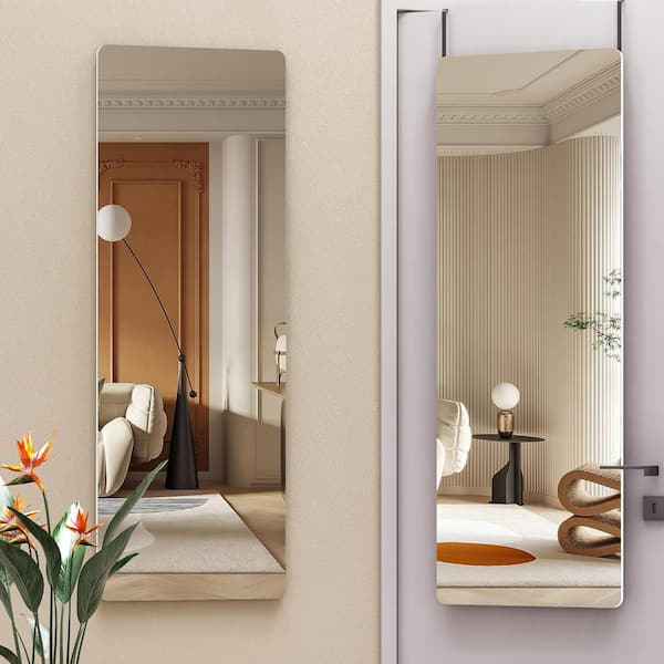Vosuja 16 in. W x 47 in. H Rectangle Round White Frame Full Body Over The Door Hanging Wall Mounted Mirror