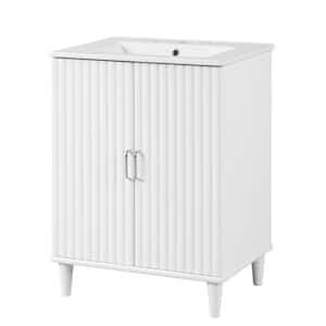 24 in. W x 18.3 in. D x 33.3 in. H Single Sink Freestanding Bath Vanity in White with White Ceramic Top