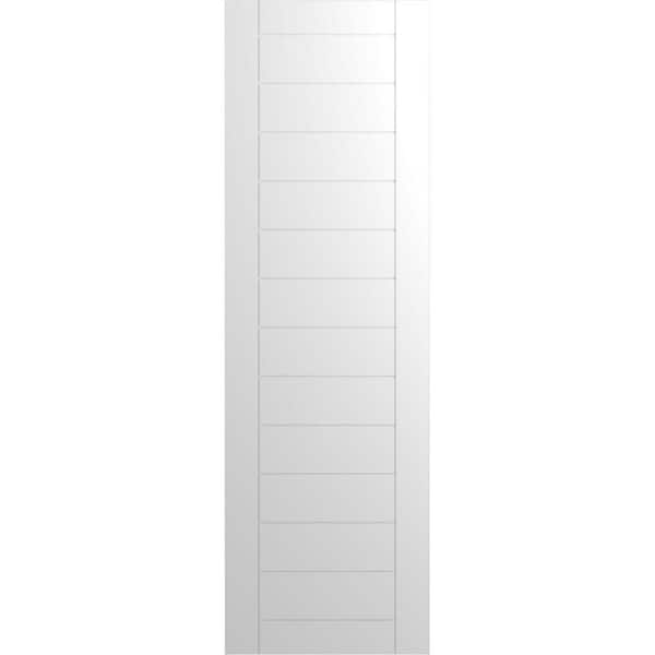 Ekena Millwork 12 in. x 52 in. PVC True Fit Horizontal Slat Framed Modern Style Fixed Mount Board and Batten Shutters Pair in White
