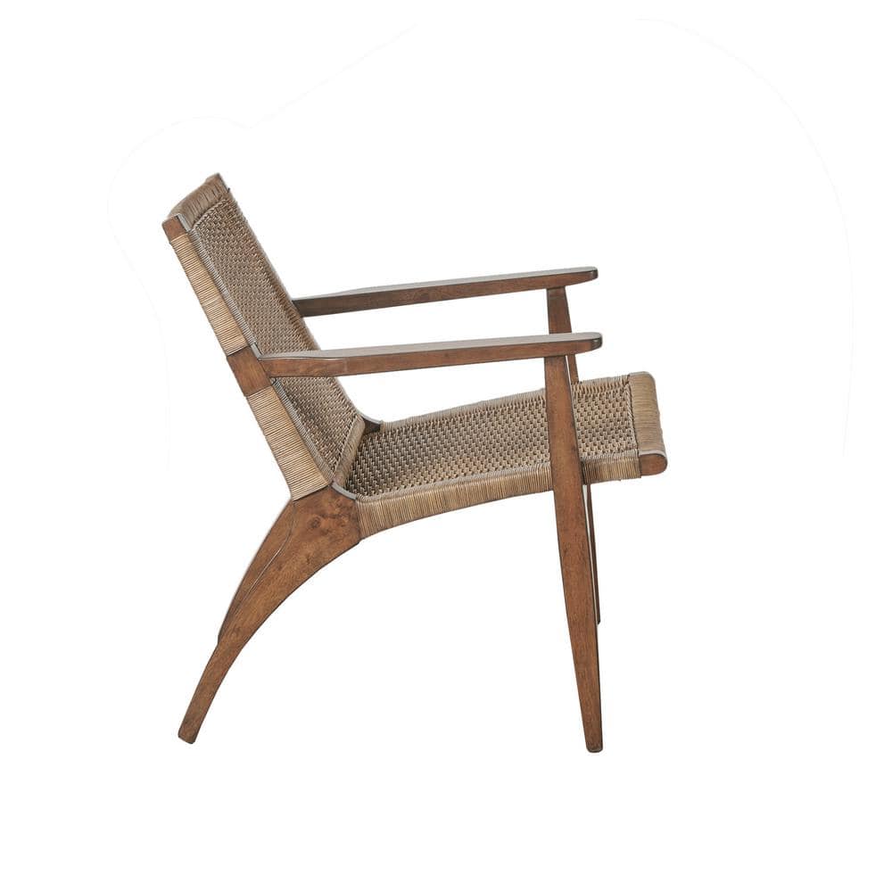 Natural Mahogany and Rattan Accent Chair with Microfiber Seat