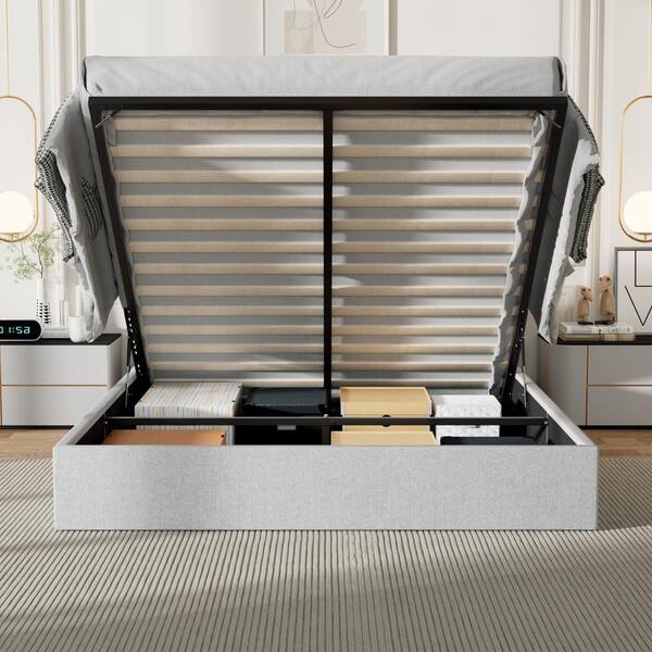 Ahokua Light Grey Plywood Frame Queen Size Linen Upholstered
