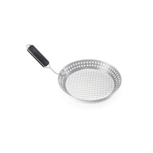12 in. Outdoor Cooking Grill Skillet with Removable Soft-Grip Handle, Stainless Steel