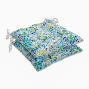 Paisley 19 in. x 18.5 in. 2-Piece Outdoor Dining Chair Cushion Blue/Yellow Gilford