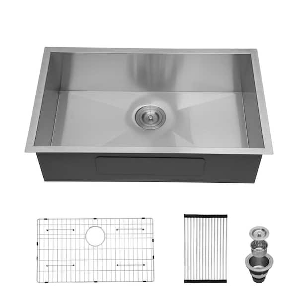 30 in. L x 18 in. W Undermount Single Bowl 18-Gauge Stainless Steel Kitchen Sink in Brushed Nickel