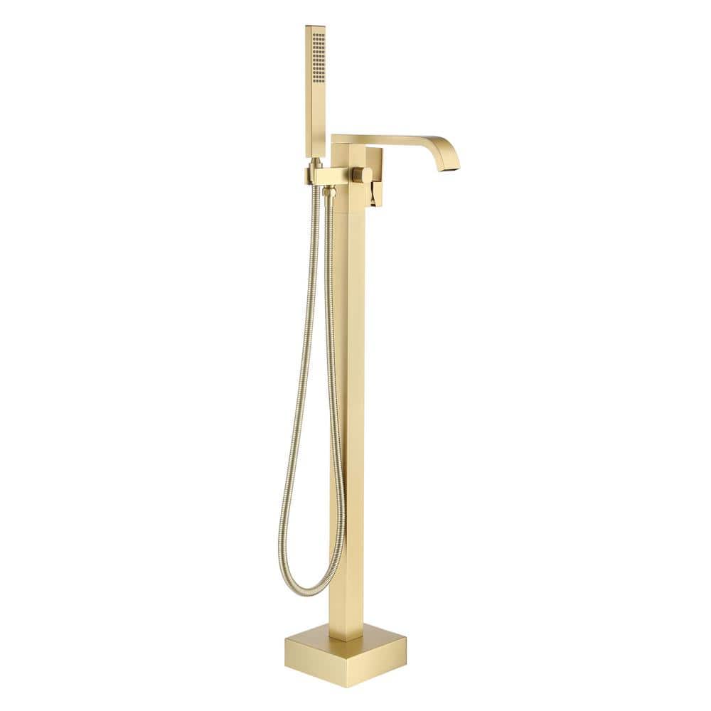 Freestanding Floor Mount Single Handle Bath Tub Filler Faucet with Handheld