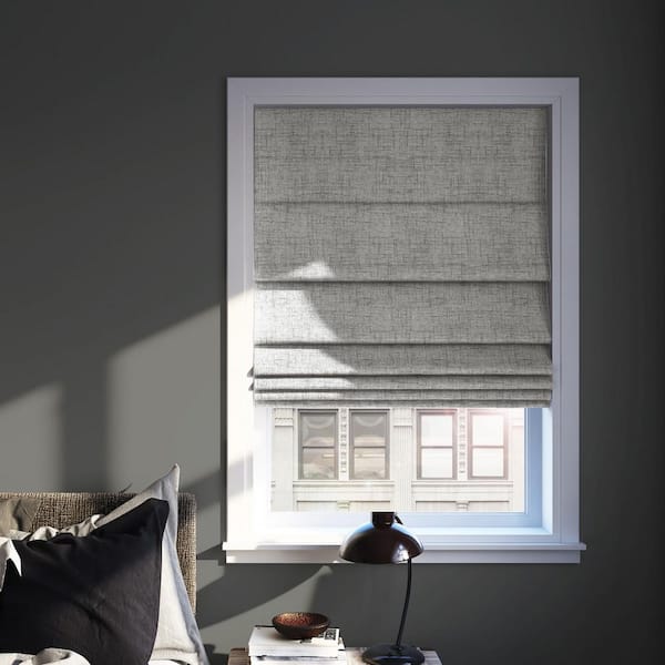 Somerton Cordless Gray 100% Blackout Textured Fabric Roman Shade 34 in. W x 64 in. L