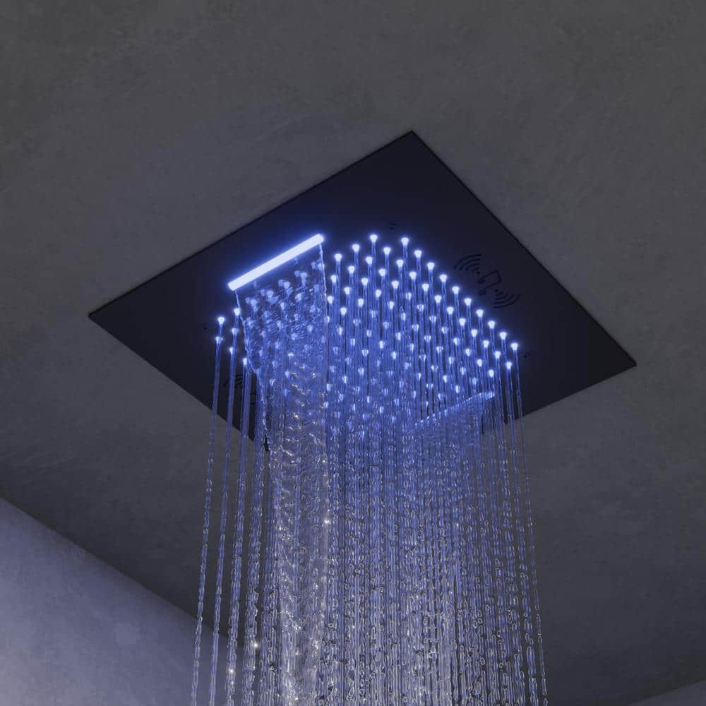 Matte Black Large LED Ceiling Mounted Shower System with Bluetooth Speaker