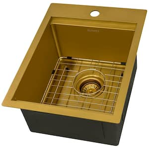 Giana Gold 16 Gauge Stainless Steel 15 in. 1-Hole Drop-In Bar Sink in Matte Gold Satin Brass