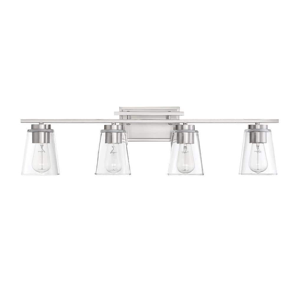 Satin Nickel 4-Light Dimmable Vanity Fixture with Clear Glass Shades