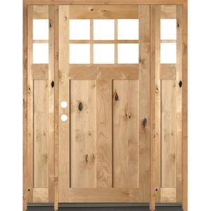 64 in. x 80 in. Craftsman Alder 2 Panel 6-Lite Clear Low-E Unfinished Wood Right-Hand Prehung Front Door/Sidelites