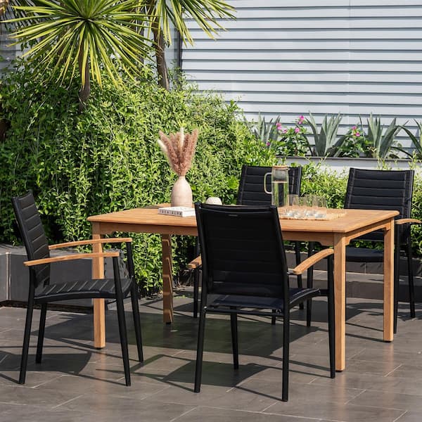 Amazonia Madrid Dark 5-Piece 100% FSC Certified Teak and Aluminum Patio Rectangular Dining Set