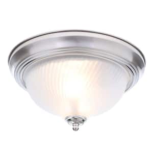 11 in. 2-Light Brushed Nickel Flush Mount with Frosted Swirl Glass Shade