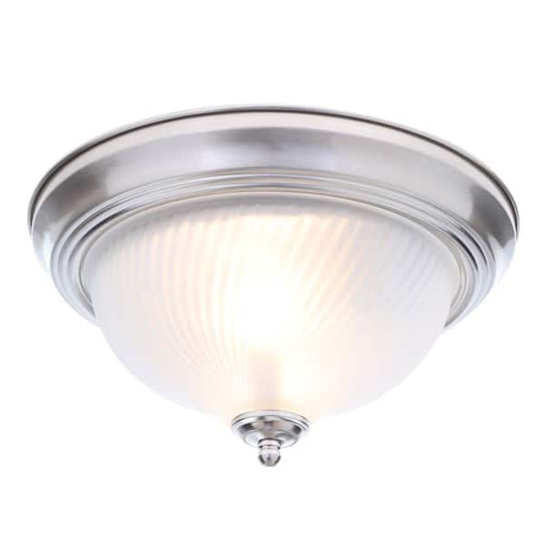 Hampton Bay 11 in. 2-Light Brushed Nickel Flush Mount with Frosted Swirl Glass Shade