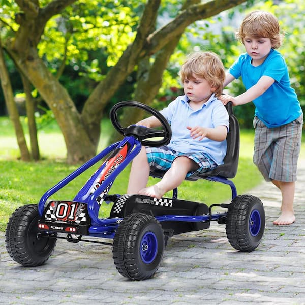 Kids Pedal Go Kart 4 Wheel Ride On Toys w/ Adjustable Seat & Handbrake  Green